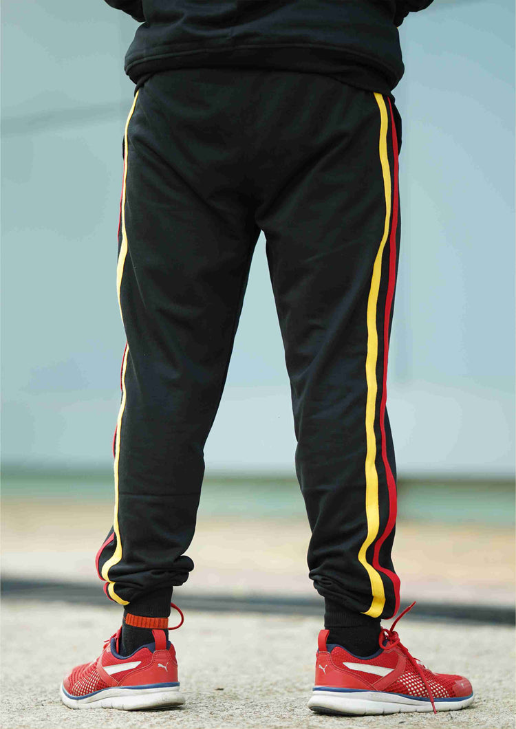 JOGGER (RED AND YELLOW SIDE STRIPS)BLACK