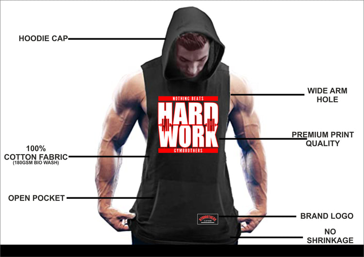 Gymbrothers Nothing Beats Hardwork gym hoodie Black