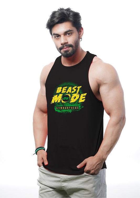 BEAST MODE ON Deep Cut Tank Top Stringer